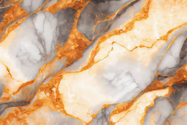 White marble with with gold and fire orange opal surface abstract background. Decorative acrylic paint pouring rock marble texture. Horizontal natural orange and gold abstract pattern.