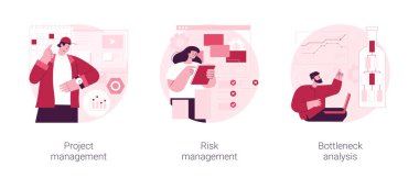 Project planning abstract concept vector illustration set. Project and risk management, bottleneck analysis, agile methodology, IT professional, workflow improvement, software abstract metaphor. clipart