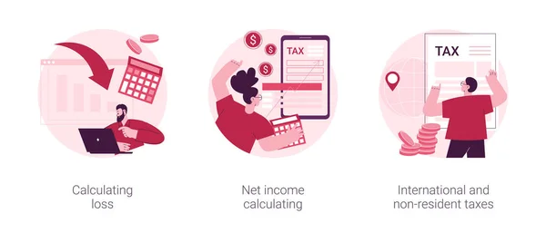 stock vector Accountancy service abstract concept vector illustration set. Calculating loss, net income calculating, international and non-resident taxes, profit estimation, net income formula abstract metaphor.