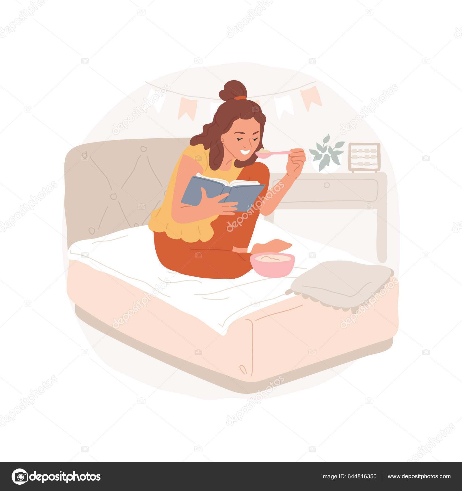 Eating Bed Isolated Cartoon Vector Illustration Attractive Girl Eating Bed  Stock Vector by ©Vector-Juice 644816350