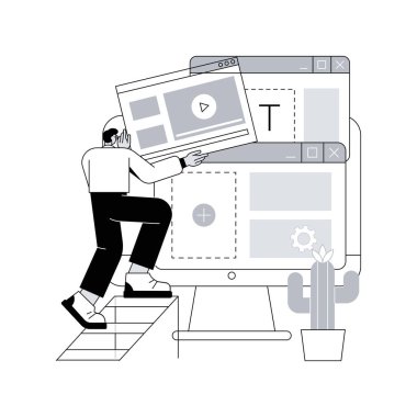 Site tasarımı soyut konsept vektör çizimi. Web tasarım stüdyosu, site geliştirme şirketi, ticari iniş sayfası, bizim hakkımızda, şirket ana sayfası oluşturma servisi, arayüz soyut metaforu.