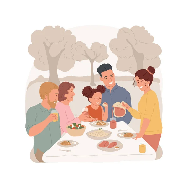 가족의 재회를 조직하는 삽화에 성원들이 공휴일을 축하하고 가까운 사람들 축제를 — 스톡 벡터