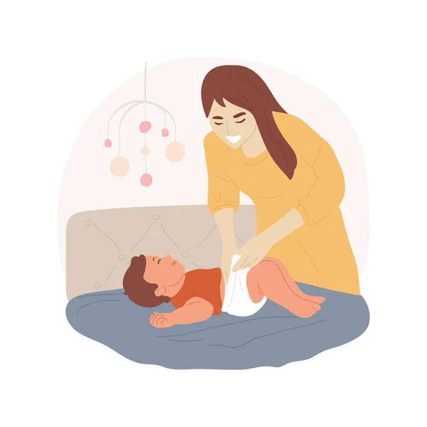 Changer Les Couches Illustration Vectorielle Dessin Animé Isolé Jeune Maman — Image vectorielle