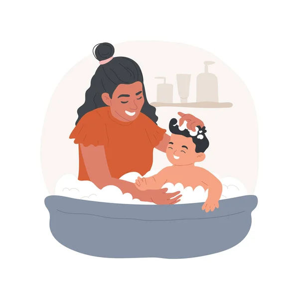 Κολύμβηση Ένα Μωρό Απομονωμένη Εικονογράφηση Φορέα Κινουμένων Σχεδίων Μαμά Μπάνιο — Διανυσματικό Αρχείο