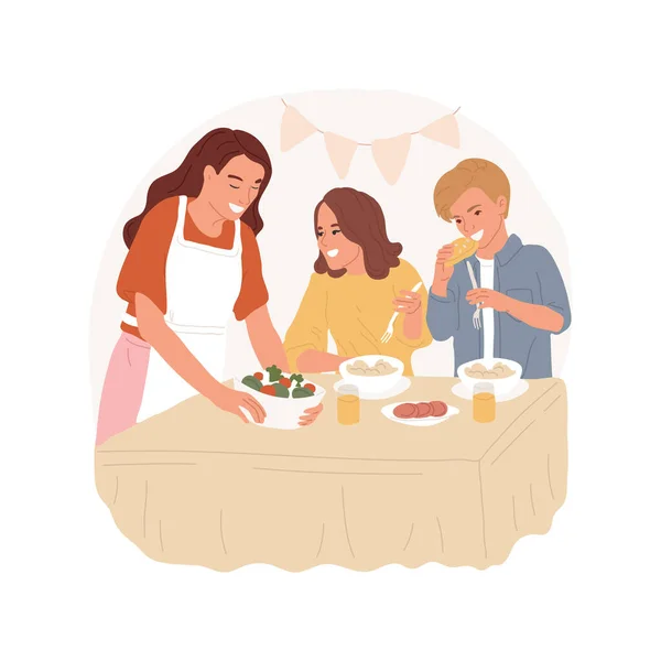 Jantar Juntos Ilustração Vetorial Desenhos Animados Isolado Adolescentes Sorrindo Jantando —  Vetores de Stock