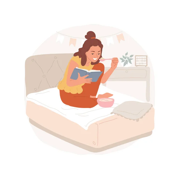 Eating Bed Isolated Cartoon Vector Illustration Attractive Girl Eating Bed — Stock Vector