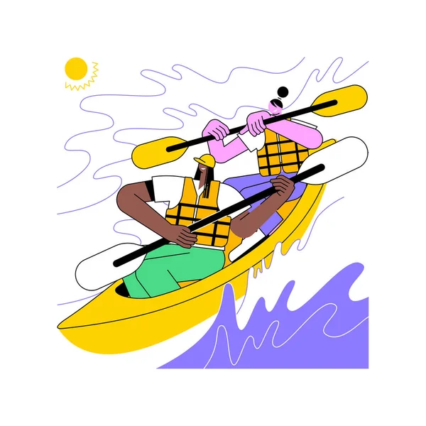 Kayaking adventure isolated cartoon vector illustrations. Group of friends kayaking together, canoeing adventure, people lifestyle, summer travel time, recreation outdoors vector cartoon.