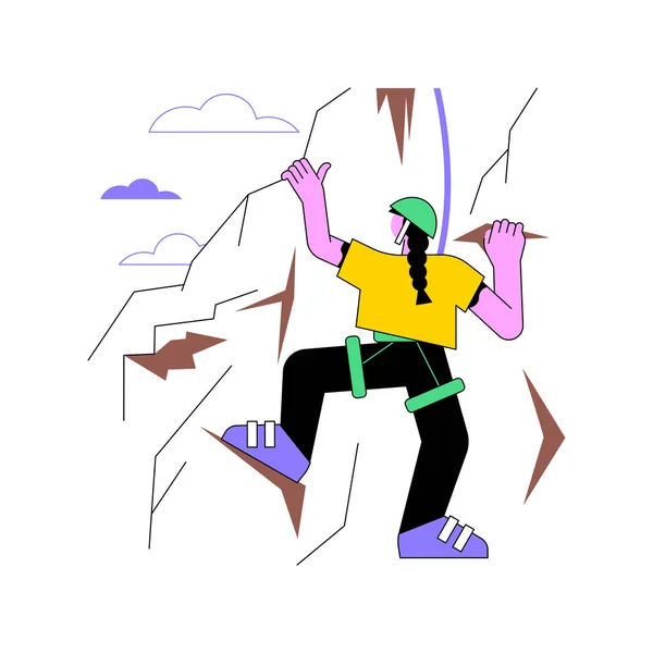 Kaya Tırmanışı Karikatür Vektör Çizimleri Sportif Iyi Donanımlı Kız Dağcılık — Stok Vektör