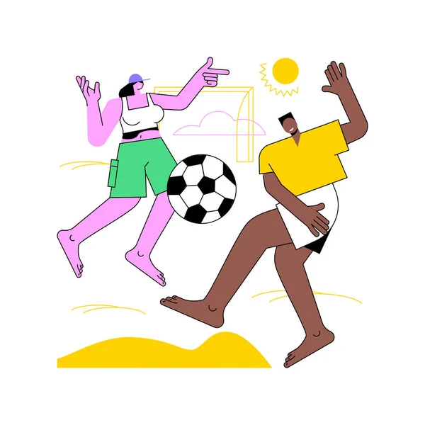 Beach Ποδόσφαιρο Απομονωμένη Εικονογράφηση Φορέα Κινουμένων Σχεδίων Ομάδα Χαρούμενων Ανθρώπων — Διανυσματικό Αρχείο