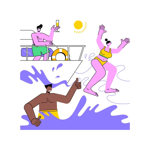 Yacht Party Elszigetelt Rajzfilm Vektor Illusztrációk Emberek Egy Csoportja Jacht — Stock Vector
