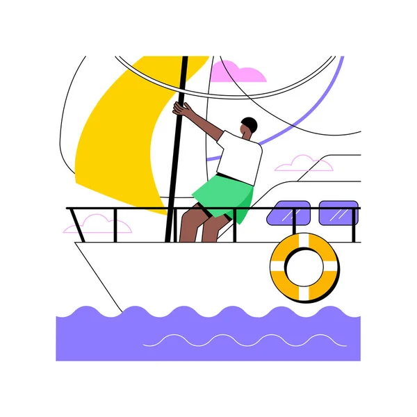 ヨットセーリング孤立した漫画のベクトルイラスト ヨットセーリングだけで行うスポーツマン 人々のライフスタイル レクリエーション旅行 休暇時間 夏休み レジャークラフトベクトル漫画 — ストックベクタ