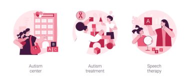 Kids with special needs help abstract concept vector illustration set. Autism treatment in learning disability center, speech therapy, development delay, behavior disorder analysis abstract metaphor. clipart
