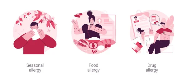 Αλλεργία Θεραπεία Αφηρημένη Έννοια Διάνυσμα Εικονογράφηση Σετ Εποχιακή Αλλεργία Διαγνωστικά — Διανυσματικό Αρχείο