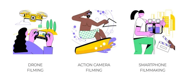 Κινηματογράφηση Χόμπι Απομονωμένη Εικονογράφηση Φορέα Κινουμένων Σχεδίων Που Εναέρια Βιντεογραφία — Διανυσματικό Αρχείο