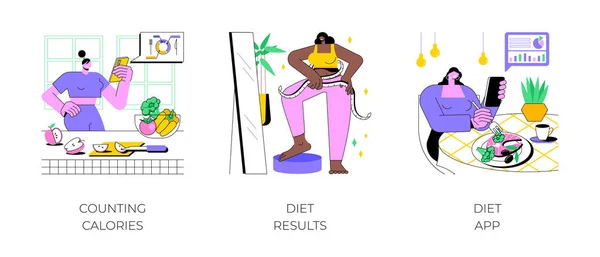 Viktminskning Program Isolerade Tecknad Vektor Illustrationer Som Flicka Räkna Kalorier — Stock vektor