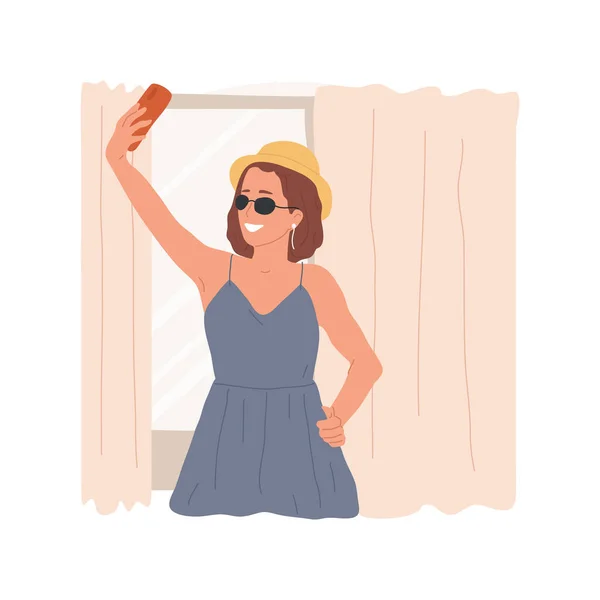 Novo Visual Ilustração Vetorial Cartoon Isolado Menina Sorrindo Tirando Selfie —  Vetores de Stock
