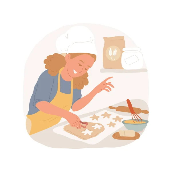 烘烤孤立的卡通矢量插图 少女穿围裙 在厨房烘烤 在家学习新技能 业余时间矢量漫画 — 图库矢量图片