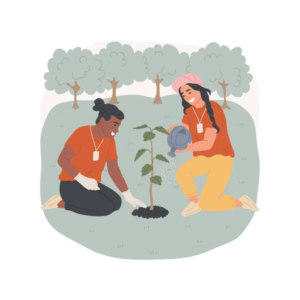 Jardin Communautaire Illustration Vectorielle Dessin Animé Isolé Adolescents Souriants Plantant — Image vectorielle