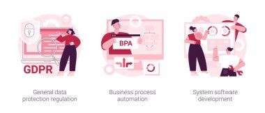Dijital dönüşüm soyut konsept vektör çizimi. Genel veri koruma düzenlemesi, iş süreci otomasyonu, sistem yazılım geliştirme, veri toplama soyut metaforu.