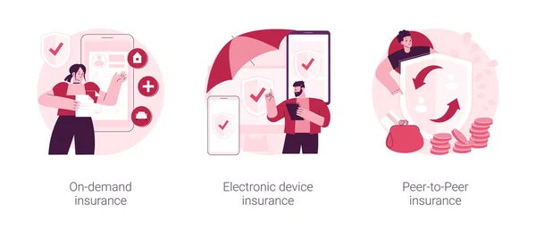 stock vector Insurance policy abstract concept vector illustration set. On-demand insurance, electronic device warranty coverage, peer-to-peer collaborative social risk, accident cost abstract metaphor.