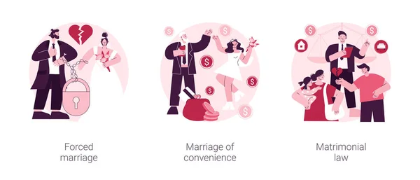 Οικογενειακό Δίκαιο Αφηρημένη Έννοια Διάνυσμα Εικονογράφηση Σύνολο Αναγκαστικός Γάμος Γάμος — Διανυσματικό Αρχείο
