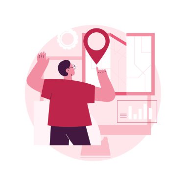 Yerel SEO soyut konsept vektör çizimi. Yerel iş stratejisi, web sitesi optimizasyonu profesyonel hizmet, hedef web araması, sayfa menü çubuğu, UI element tasarımı soyut metafor.