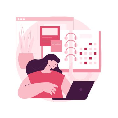 Düzenli blog, soyut konsept vektör illüstrasyonunu gönderir. İçerik pazarlama servisi, dijital ajans web sitesi, UI ögesi, navigasyon menüsü, blog post prodüksiyonu, düzenli soyut metafor.