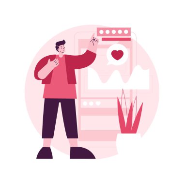 Sosyal medya analizi soyut konsept vektör çizimi. Sosyal medya pazarlaması, smm, hesap analiz servisi, dijital ajans kurumsal web sitesi, UI ögesi, menü çubuğu soyut metafor.