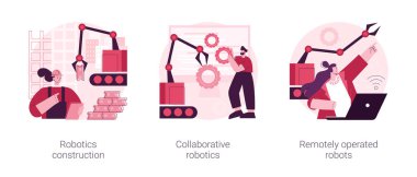 Otomotiv makinesi soyut konsept vektör illüstrasyon seti üzerinde çalışıyor. Robot yapısı, işbirlikçi yapay zeka, uzaktan kumandalı robotlar, bulut robotları, soyut metaforlar..