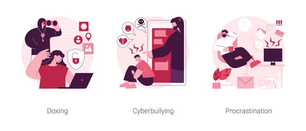 Κοινωνική Μηχανική Αφηρημένη Έννοια Διάνυσμα Εικονογράφηση Σύνολο Doxing Cyberbullying Αναβλητικότητα — Διανυσματικό Αρχείο