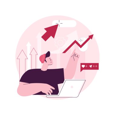 Soyut konsept vektör çizimine tıklayın. Müşterilerin davranış kontrolü, kullanıcı dostu reklam, tıklama izleme aracı, eylem izleyici, analitik yazılım, bağlantı ölçümü soyut metaforu.