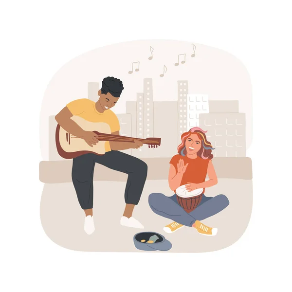 Straatmuziek Performance Geïsoleerde Cartoon Vector Illustratie Tiener Paar Maken Muziek — Stockvector