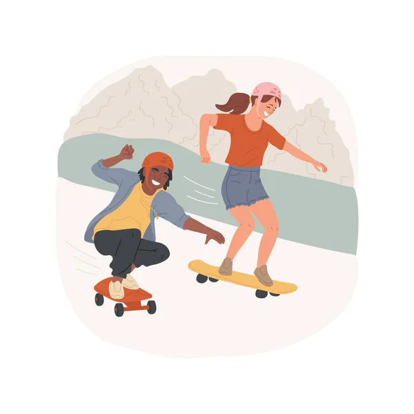 极端滑板孤立的卡通矢量插图 快乐的青少年在滑板 极限运动 青少年积极的生活方式等方面都很开心 — 图库矢量图片