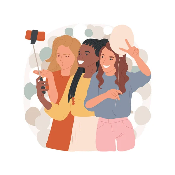 Flickor Parti Isolerad Tecknad Vektor Illustration Tonåringar Gör Selfies Vänner — Stock vektor