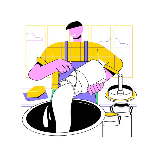黄油生产孤立的卡通矢量插图 人类处理黄油生产 农产企业理念 二级生产部门 搅拌牛奶病媒漫画 — 图库矢量图片