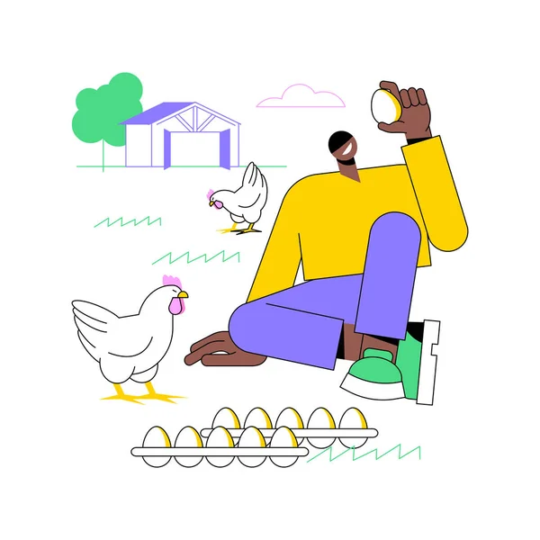 自由距离蛋分离卡通病媒插图 鸡和蛋 农产企业理念 次级产品生产部门病媒漫画等方面的农民 — 图库矢量图片