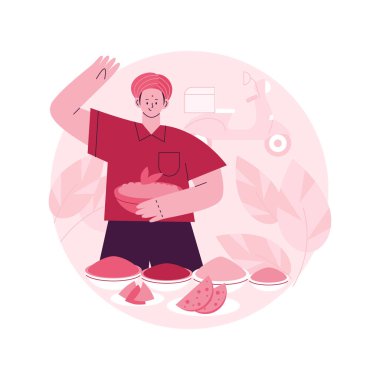 Hint mutfağı soyut konsept vektör çizimi. Baharatlı Hint yemekleri, geleneksel yemekler, restoran teslimatı, oryantal zevkler, Hint dükkanı, ev yapımı köri, vejetaryen menüsü soyut metaforu.