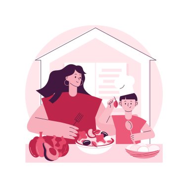Ev yapımı soyut konsept vektör çizimi. Evde yemek pişirmek, çevrimiçi kolay yemek tarifleri, aile zamanı aktiviteleri, ev yapımı geleneksel yemekler, yemek programları, sağlıklı beslenme alışkanlıkları soyut metafor..