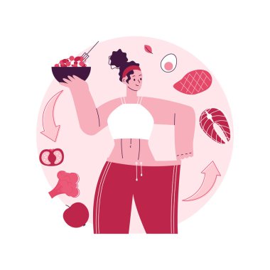 Karbonhidrat döngüsü soyut konsept vektör çizimi. Yeme alışkanlıkları, kilo verme diyeti, sağlıklı yaşam tarzı, düşük karbonhidrat ve yüksek karbonhidrat tüketimi, beslenme planı, dengeli yemek, karbonhidrat soyut metaforu.