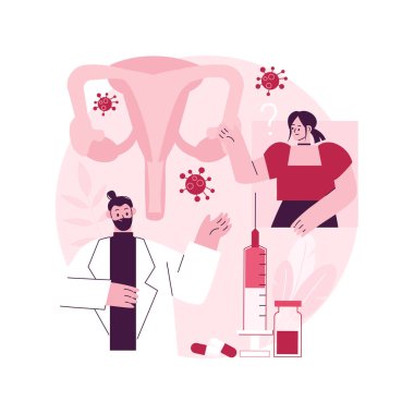 İnsan papillomavirus tedavisi soyut konsept vektör çizimi. İnsan papillomavirüs ilacı, HPV tedavisi, bağışıklık sistemi tepkisi, semptomları azaltma, hücrelerin soyut metaforu kaldırma.