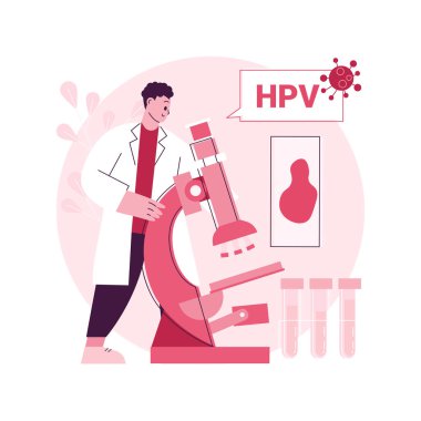 HPV testi soyut konsept vektör çizimi. İnsan papillovirüs test kiti, sonuçlar, erkekler için test, kadınlar için muayene, rahim ağzı kanseri önleme, HPV erken teşhis soyut metaforu.