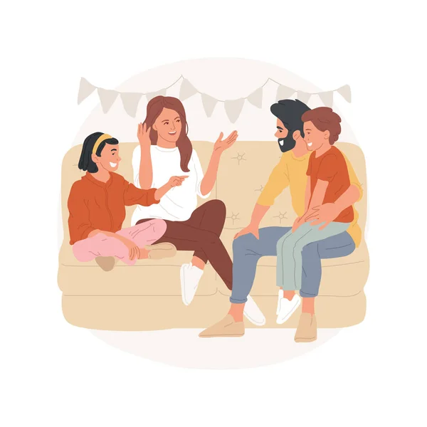 家族の会話孤立した漫画のベクトルイラスト 家族で話し合う計画ソファに座って話をする家族で楽しむ会話ベクトル漫画 — ストックベクタ