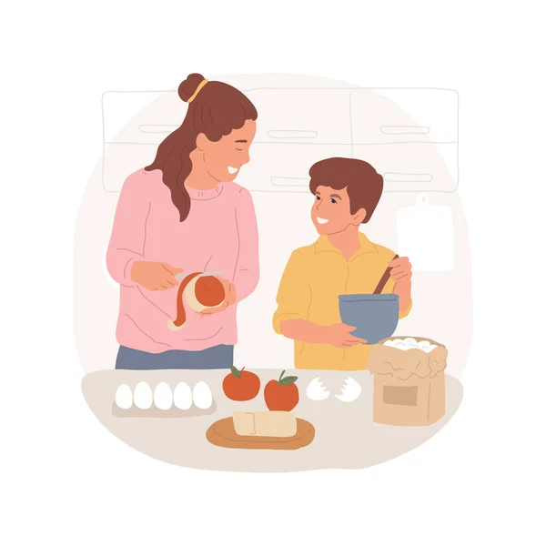Cucinare Insieme Isolato Cartone Animato Vettoriale Illustrazione Mamma Figlio Che — Vettoriale Stock