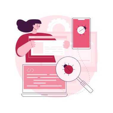 Soyut konsept vektör illüstrasyonunu çapraz platform testi. Platformlar arası hata bulma, problem tanımlama, çoklu platform yazılım testi, çerçeve, geliştirme süreci soyut metafor.
