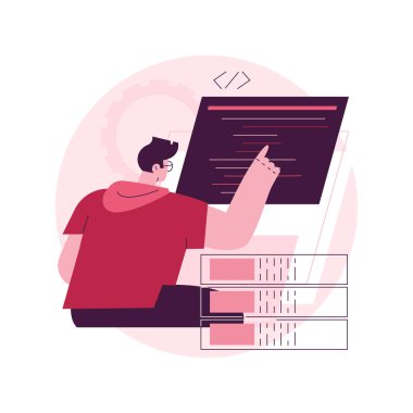 Büyük veri geliştirici soyut konsept vektör çizimi. Büyük veri yönetimi ve depolama, veritabanı analizleri, yazılım mühendisliği, geliştirme uzmanı, bilgisayar bilimi soyut metaforu.