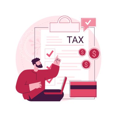 Kişisel gelir vergisi soyut konsept vektör çizimi. Bütçe hesaplaması, çevrimiçi IRS formu, banka hesabı, fatura, fatura, ekonomi raporu, kredi ve kredi soyut metaforu.