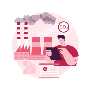 Karbon vergisi soyut konsept vektör çizimi. Sera gazı emisyonu, çevrimiçi gelir vergisi ve yardım iadesi, eyalet yasası, bütçe tasarrufu, aile ödeme hesap makinesi soyut metaforu.