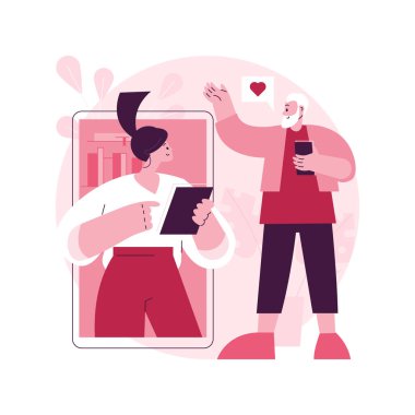 Soyut konsept vektör illüstrasyonuna bağlı kalın. Kişisel izolasyon, sosyal medya bağlantıları, arkadaşlar buluşması, çevrimiçi iletişim, sosyal uzaklık, evde kalıp soyut metafor.