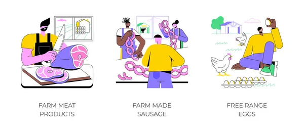 Farm Products Isolated Cartoon Vector Illustrations Set Farmer Cutting Fresh — Stock vektor