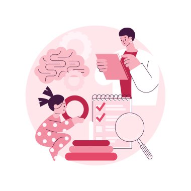 Gelişimsel tarama soyut konsept vektör çizimi. Çocuk gelişimi değerlendirmesi, gelişimsel izleme, tarama pratiği, çocuk davranışsal değerlendirmesi, birincil soyut metafor.